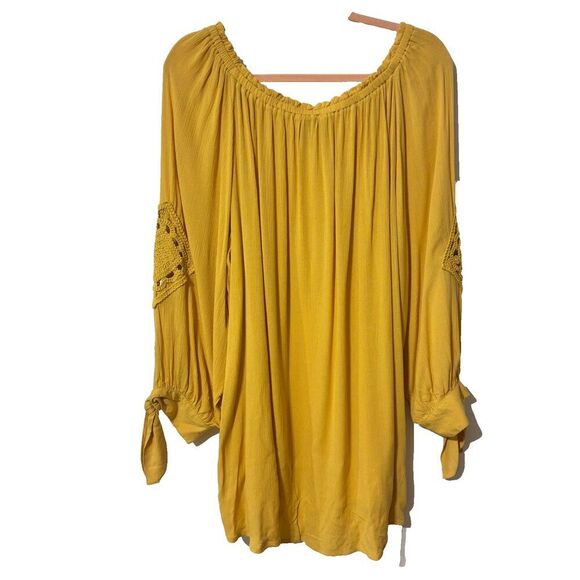 NEW Cato Off The Shoulder Blouse Top Yellow XL Trim Embroidered Boho Crochet - Picture 2 of 8